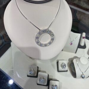 3 carat Diamond 14k White Gold Pendant Necklace DeBeers Pave + 10 .25 carat 💎s
